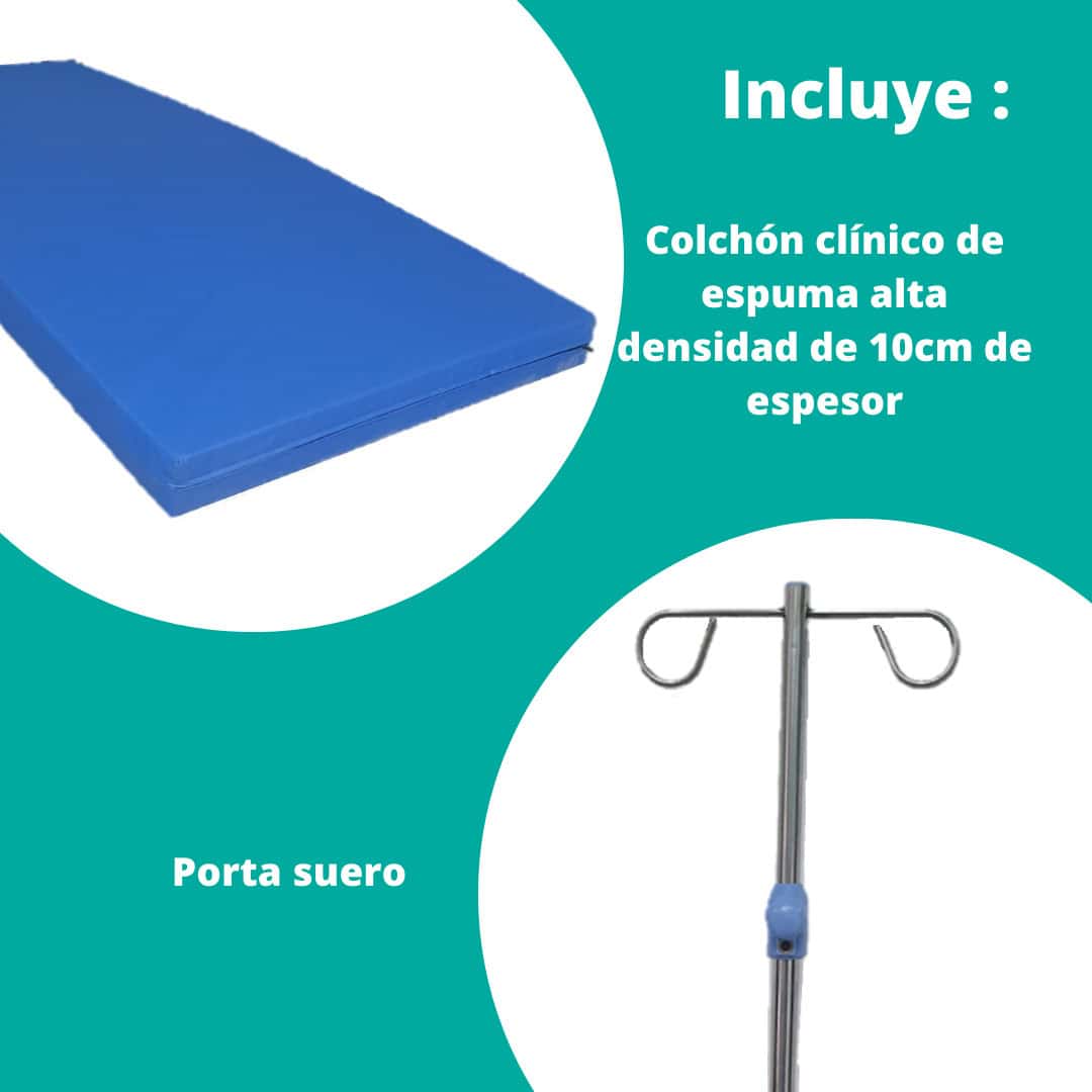 Colchón clínico antiescaras y puerta suero para camas clínicas