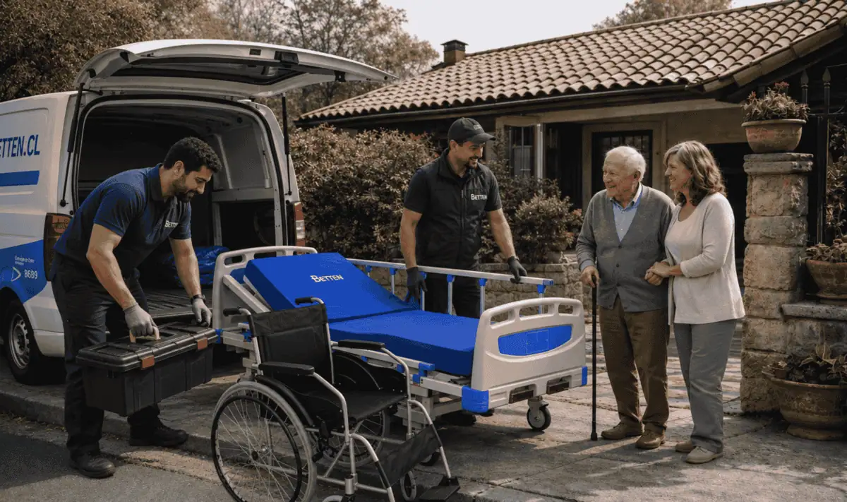 Técnico Betten instalando cama clínica en domicilio